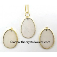 Light Pink Chalcedony Egg Shape Gold Electroplated Pendant